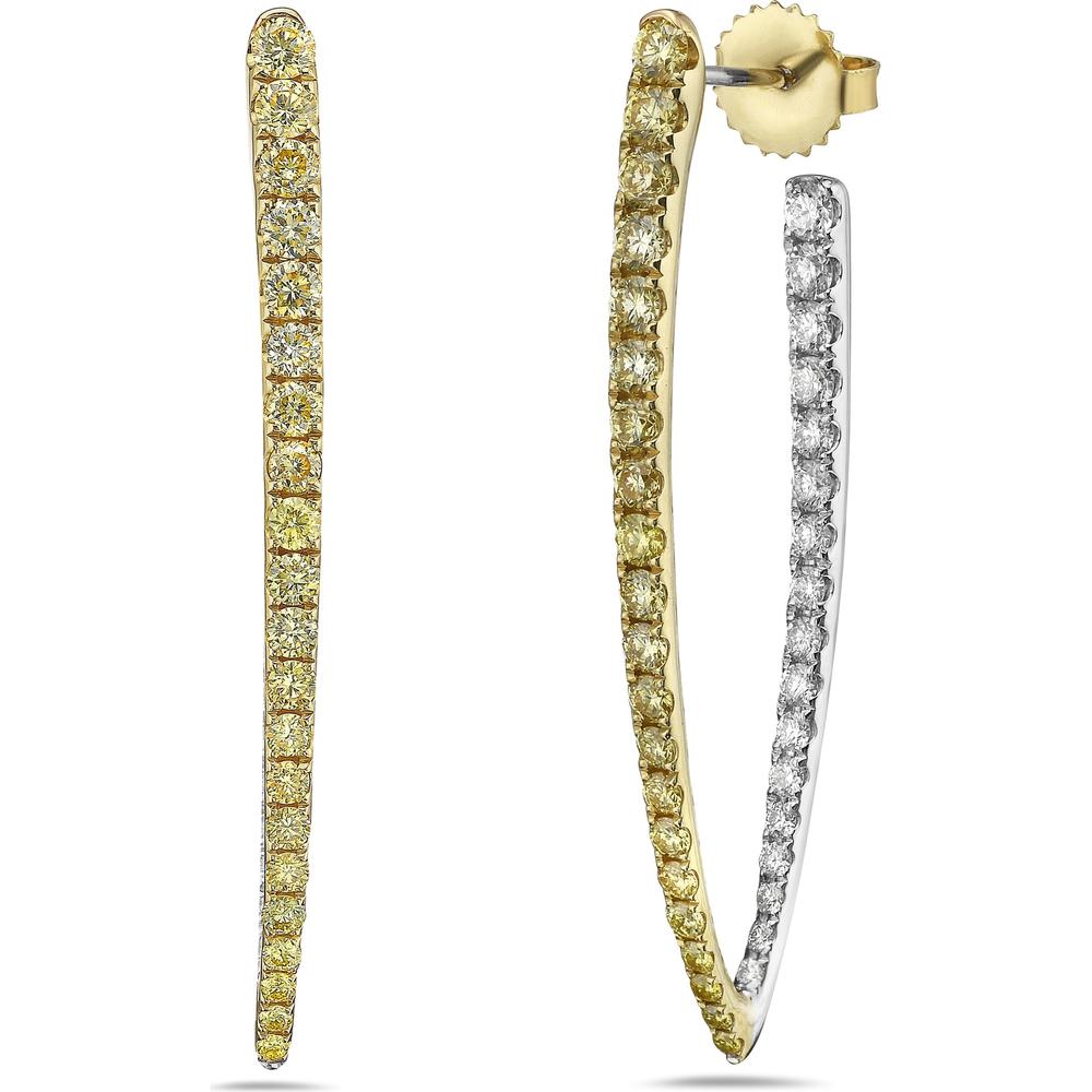 White Diamond and Yellow Diamond Marquise Shape In and Out Hoop Earrings in 18K White Gold and Yellow Gold by Charles Krypell
