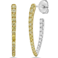 White Diamond and Yellow Diamond Marquise Shape In and Out Hoop Earrings in 18K Yellow Gold by Charles Krypell