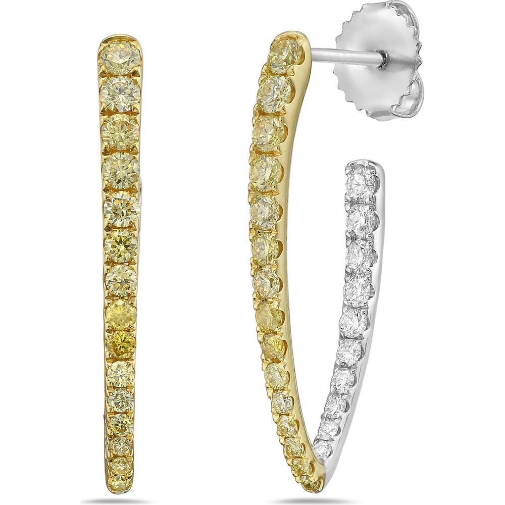 White Diamond and Yellow Diamond Marquise Shape In and Out Hoop Earrings in 18K Yellow Gold by Charles Krypell