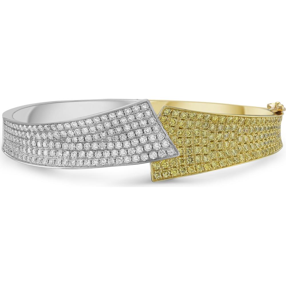 White Diamond and Yellow Diamond Pavé Overlap Bangle Bracelet in 18K White Gold and Yellow Gold by Charles Krypell