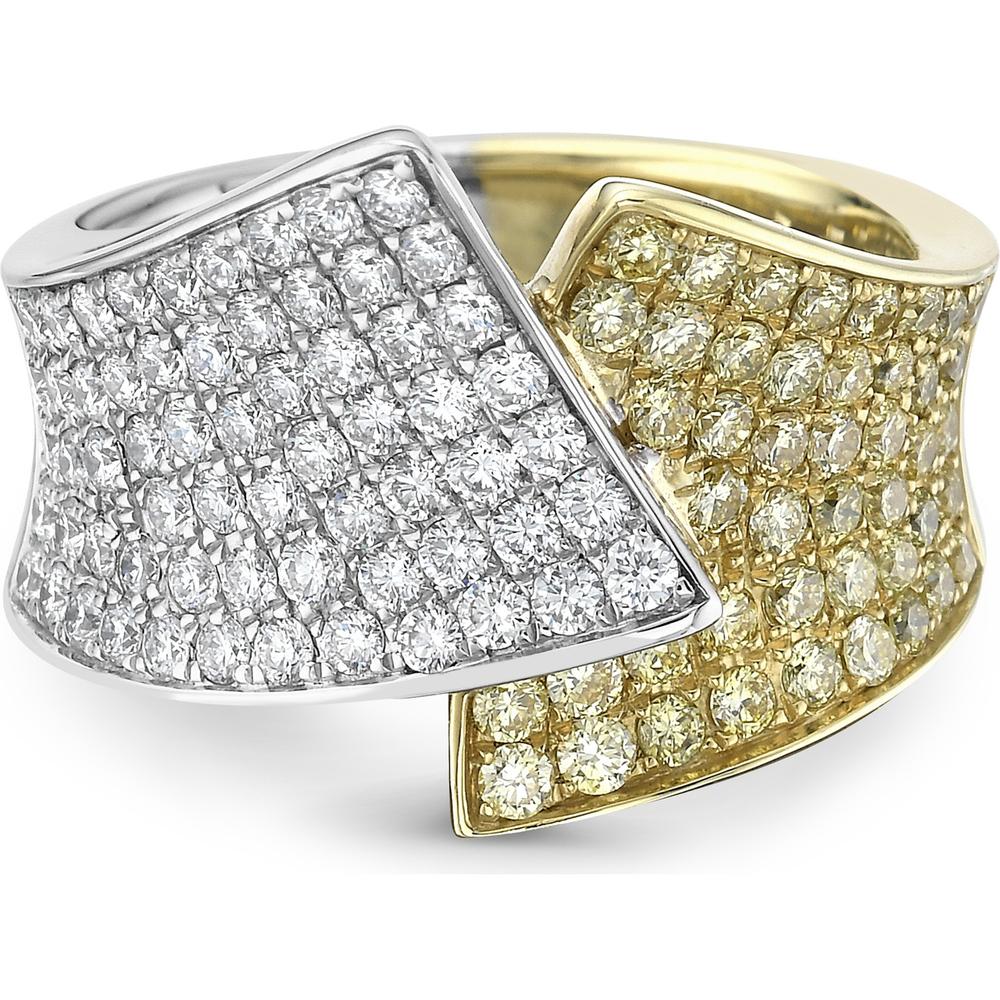 White Diamond and Yellow Diamond Pavé Overlap Ring in 18K White Gold and Yellow Gold by Charles Krypell