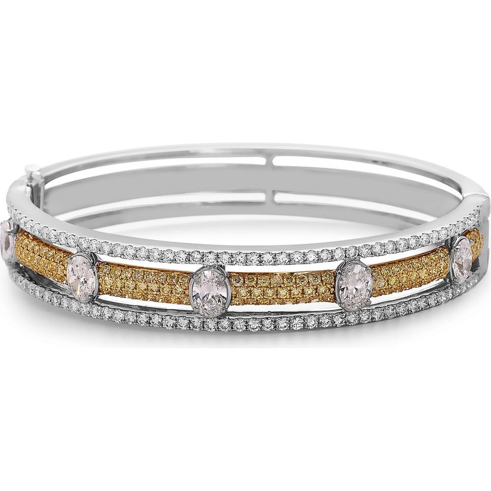 White Diamond and Yellow Diamond Pavé Triple Row Bangle Bracelet in 18K White Gold and Yellow Gold by Charles Krypell