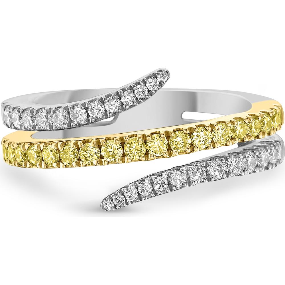 White Diamond and Yellow Diamond Pavé Twist Ring in 18K Yellow Gold by Charles Krypell