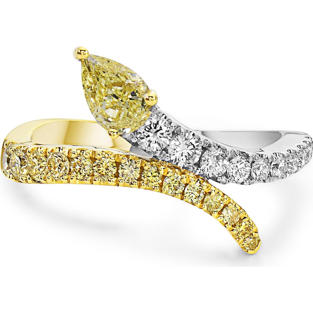 White Diamond and Yellow Diamond Serpentine Bypass Ring in 18K Yellow Gold and White Gold by Charles Krypell