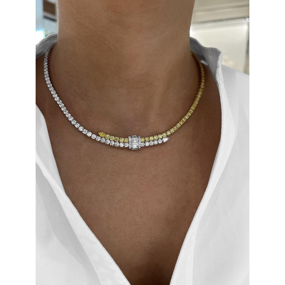 White Diamond and Yellow Diamond Signature Pull Necklace in 18K White Gold by Charles Krypell
