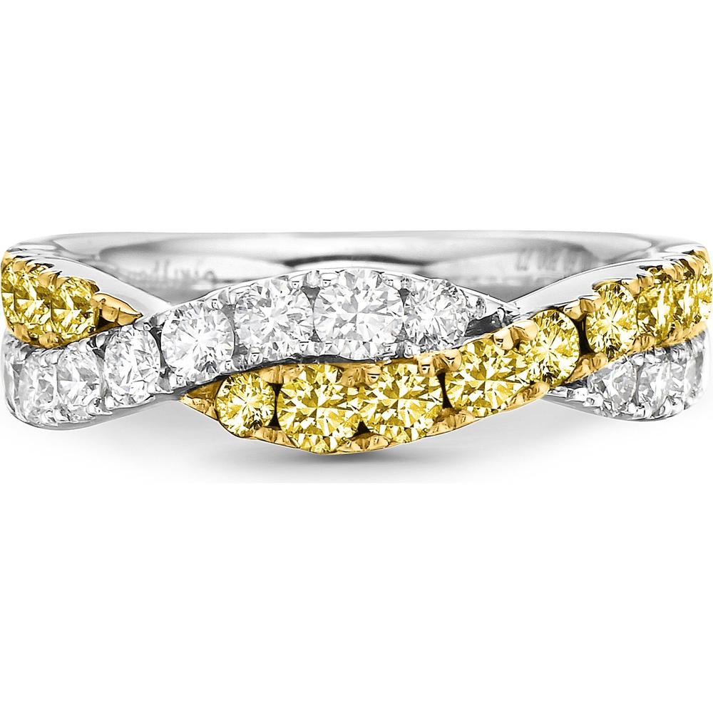 White Diamond and Yellow Diamond Twining Braid Ring in 18K Yellow Gold and Platinum by Charles Krypell