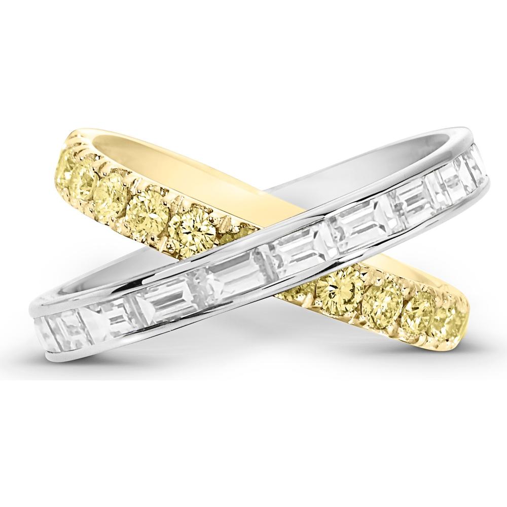 White Diamond and Yellow Diamond X Ring in 18K Yellow Gold and White Gold by Charles Krypell