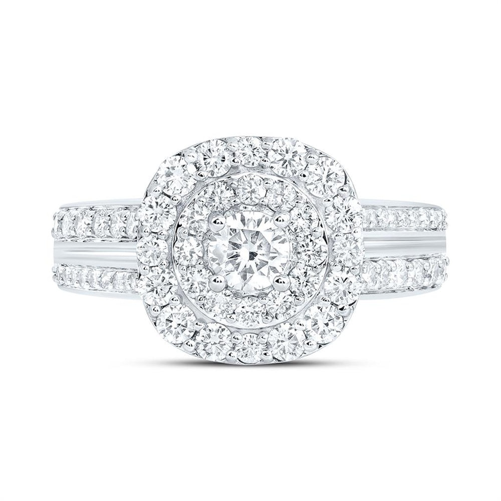 White Gold Cushion Diamond Engagement Ring - 1 Carat Total Diamond Weight