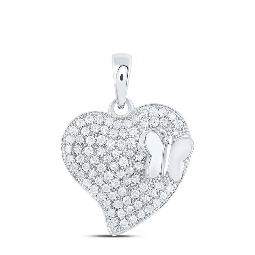 White Gold Diamond Butterfly Pendant - 5/8 Carat Total Diamond Weight