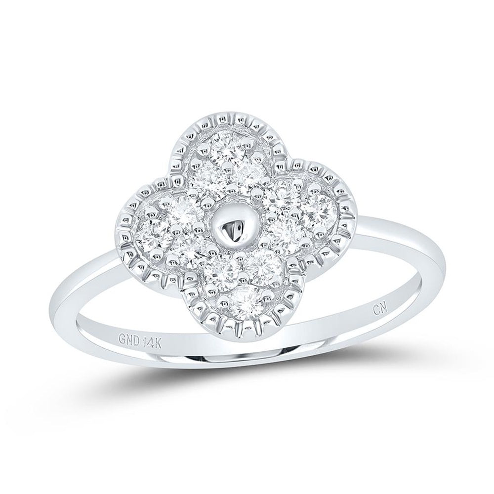 White Gold Diamond Clover Ring - 1/3 Carat Total Diamond Weight