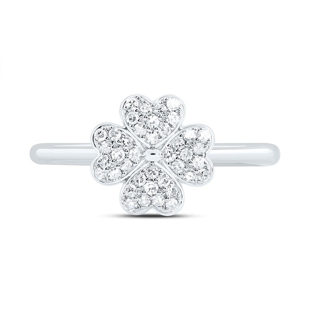 White Gold Diamond Clover Ring - 1/5 Carat Total Diamond Weight