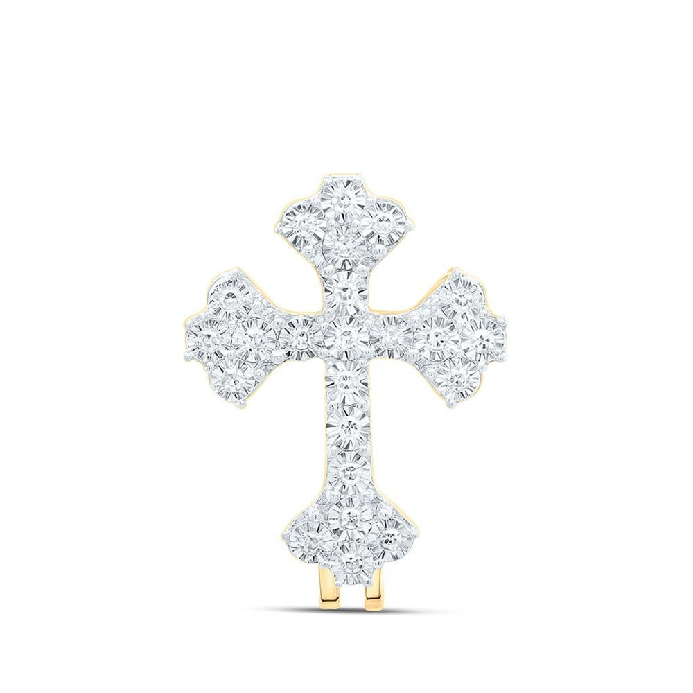 White Gold Diamond Cross Pendant - 1/8 Carat Total Diamond Weight