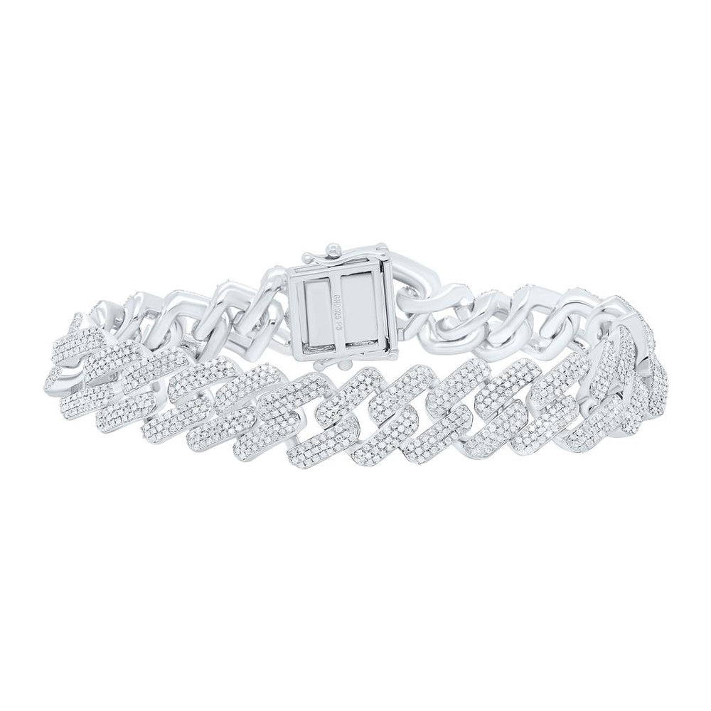 White Gold Diamond Cuban Link 8-Inch Bracelet - 4 Carat Total Diamond Weight