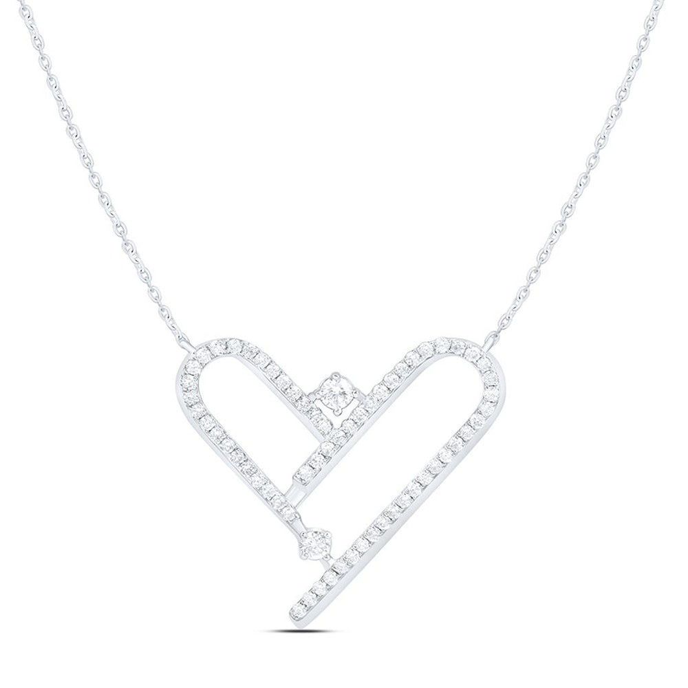 White Gold Diamond Heart 18-Inch Necklace - 1/3 Carat Total Diamond Weight