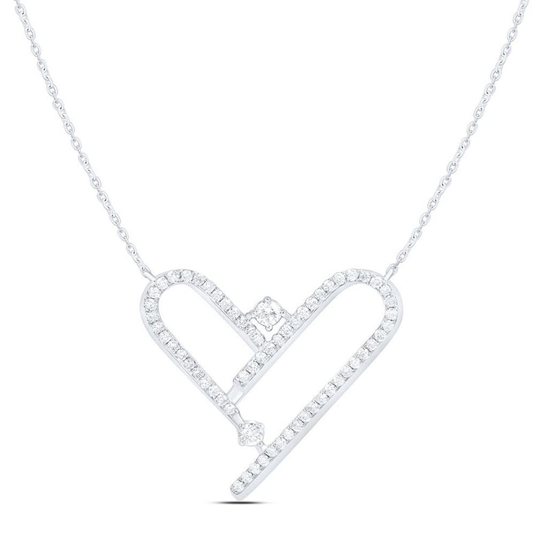 White Gold Diamond Heart 18-Inch Necklace - 1/3 Carat Total Diamond Weight