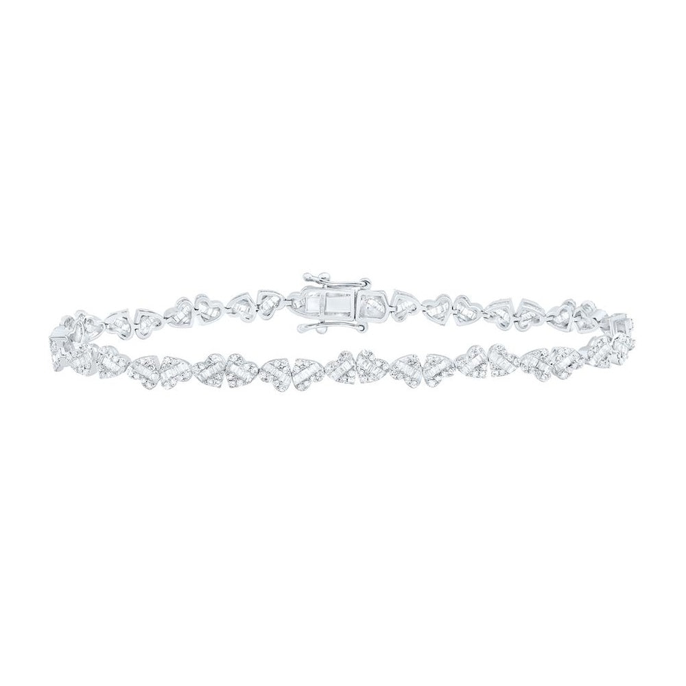 White Gold Diamond Heart 7-Inch Bracelet - 1 3/4 Carat Total Diamond Weight