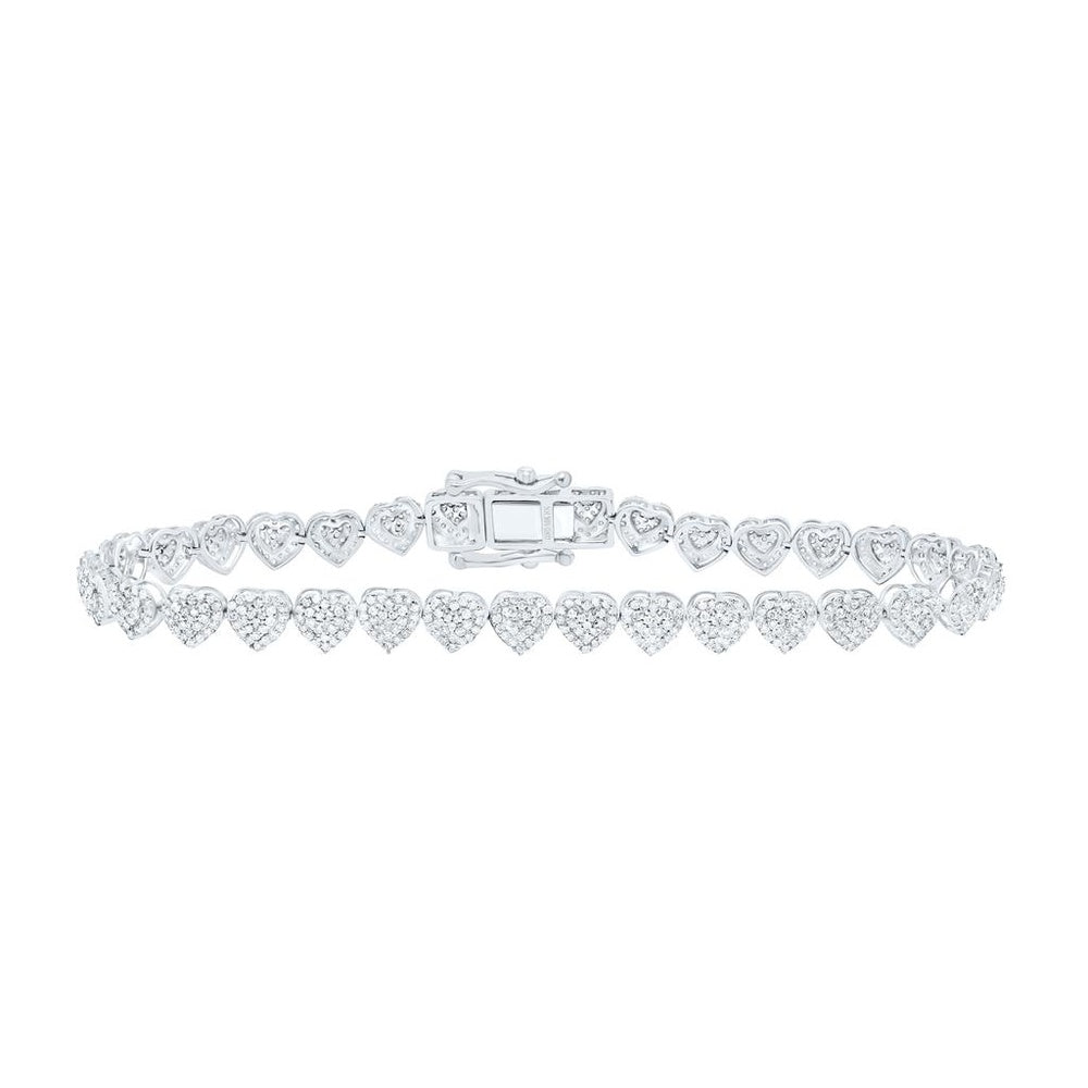 White Gold Diamond Heart 7-Inch Bracelet - 2 1/3 Carat Total Diamond Weight