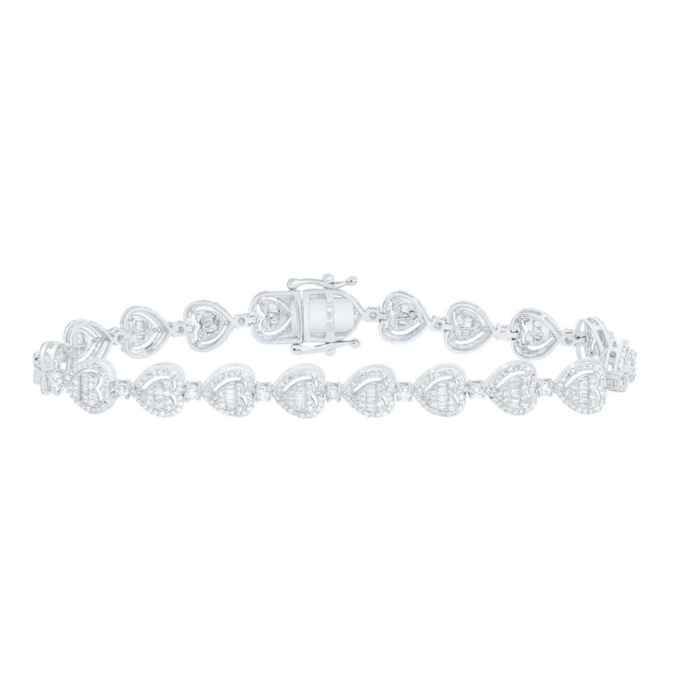 White Gold Diamond Heart 7-Inch Bracelet - 2 7/8 Carat Total Diamond Weight