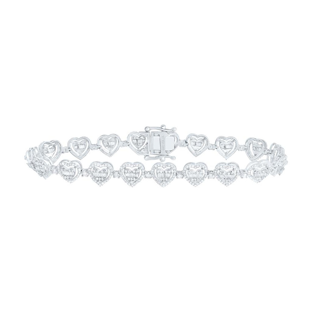 White Gold Diamond Heart 7-Inch Bracelet - 2 7/8 Carat Total Diamond Weight