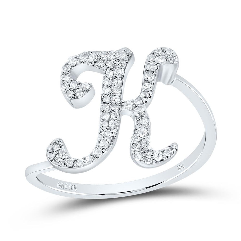 White Gold Diamond Initial K Ring - 1/5 Carat Total Diamond Weight