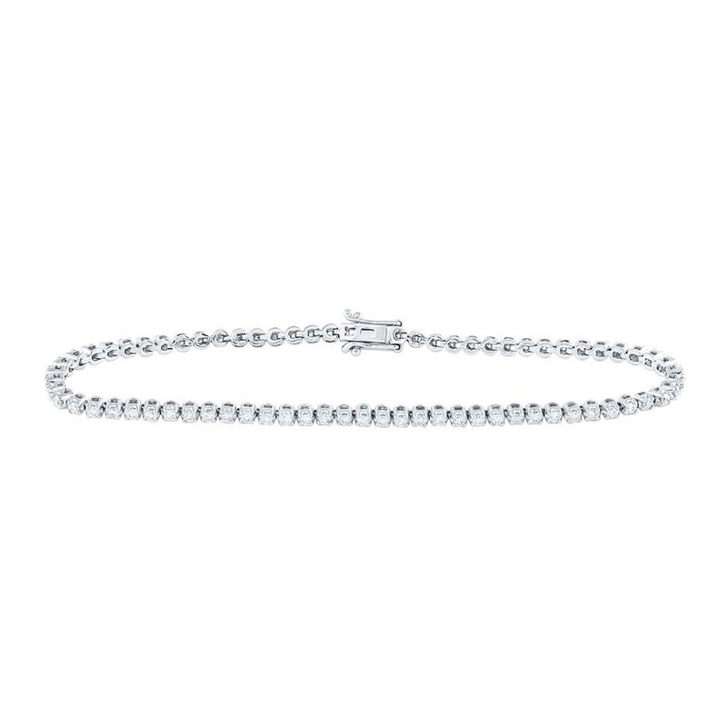 White Gold Diamond Tennis 7-Inch Bracelet - 1 1/5 Carat Total Diamond Weight