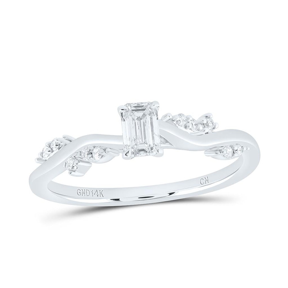 White Gold Emerald Diamond Ring - 3/8 Carat Total Gemstone Weight