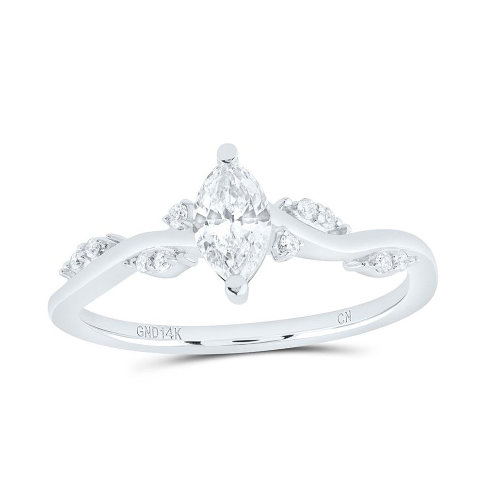 White Gold Marquise Diamond Ring - 3/8 Carat Total Diamond Weight