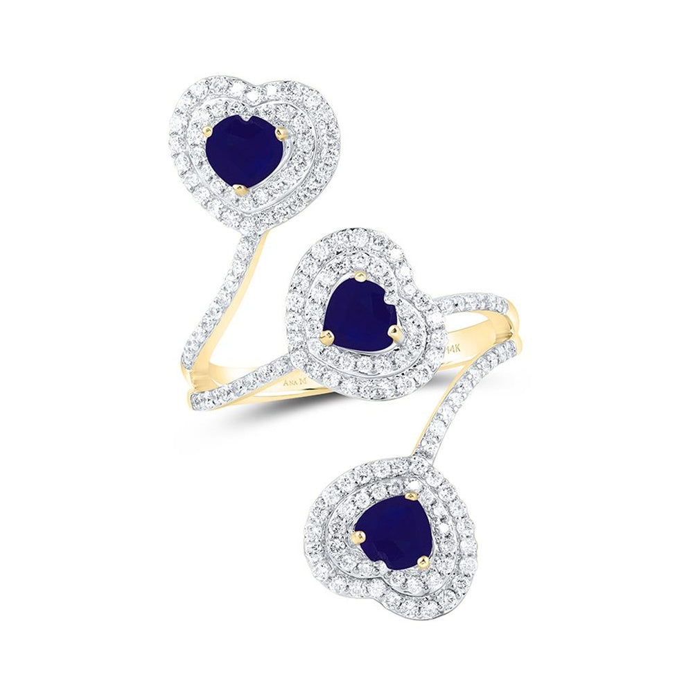 White Gold Natural Diamond 4X5 mm Heat Treated Blue Sapphire Heart Ring - 3/4 Carat Total Diamond Weight