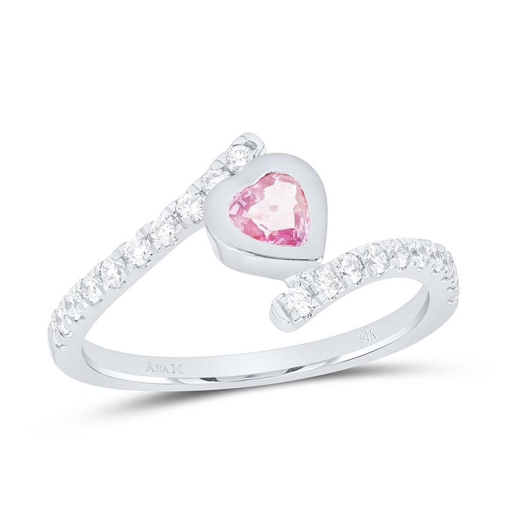 White Gold Natural Diamond 5 mm Heart Pink Sapphire Heart Ring - 1/3 Carat Total Gemstone Weight