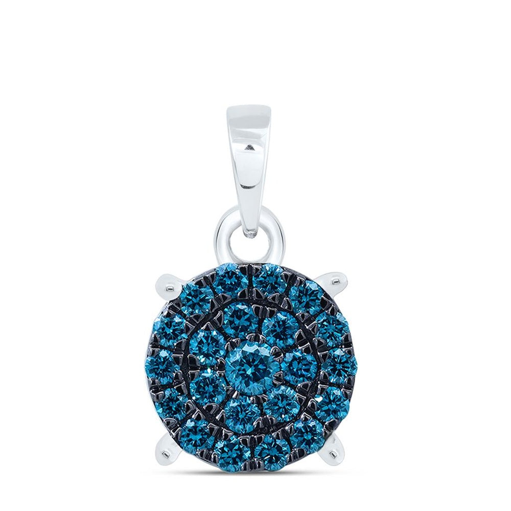 White Gold Natural Diamond Blue Diamond Round Pendant - 1/2 Carat Total Diamond Weight