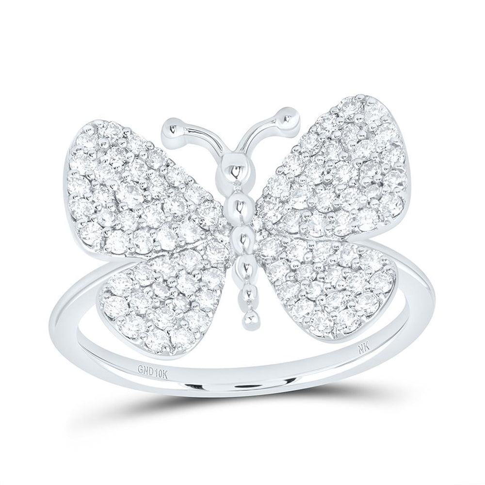 White Gold Natural Diamond Butterfly Ring - 5/8 Carat Total Diamond Weight