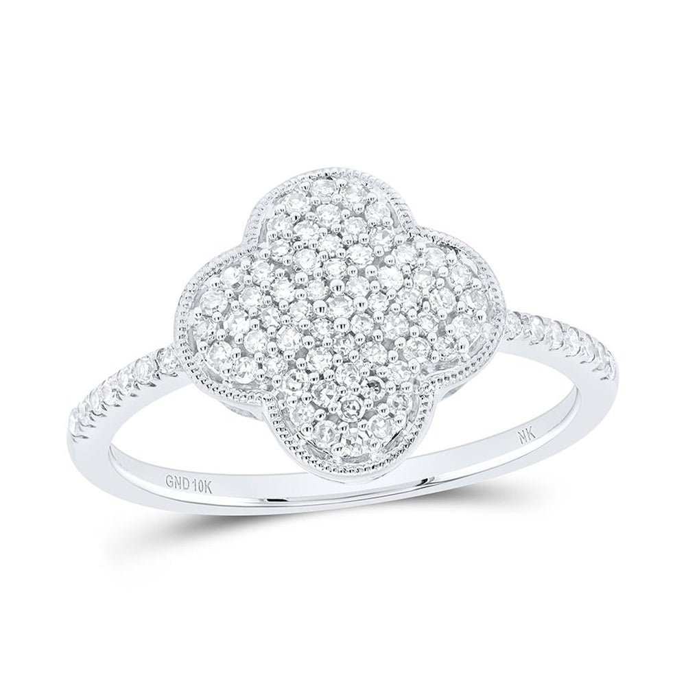 White Gold Natural Diamond Clover Ring - 1/3 Carat Total Diamond Weight