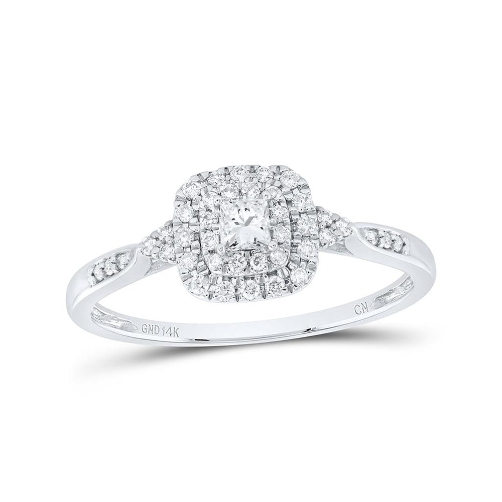 White Gold Natural Diamond Cushion Double Halo Engagement Ring - 1/4 Carat Total Diamond Weight