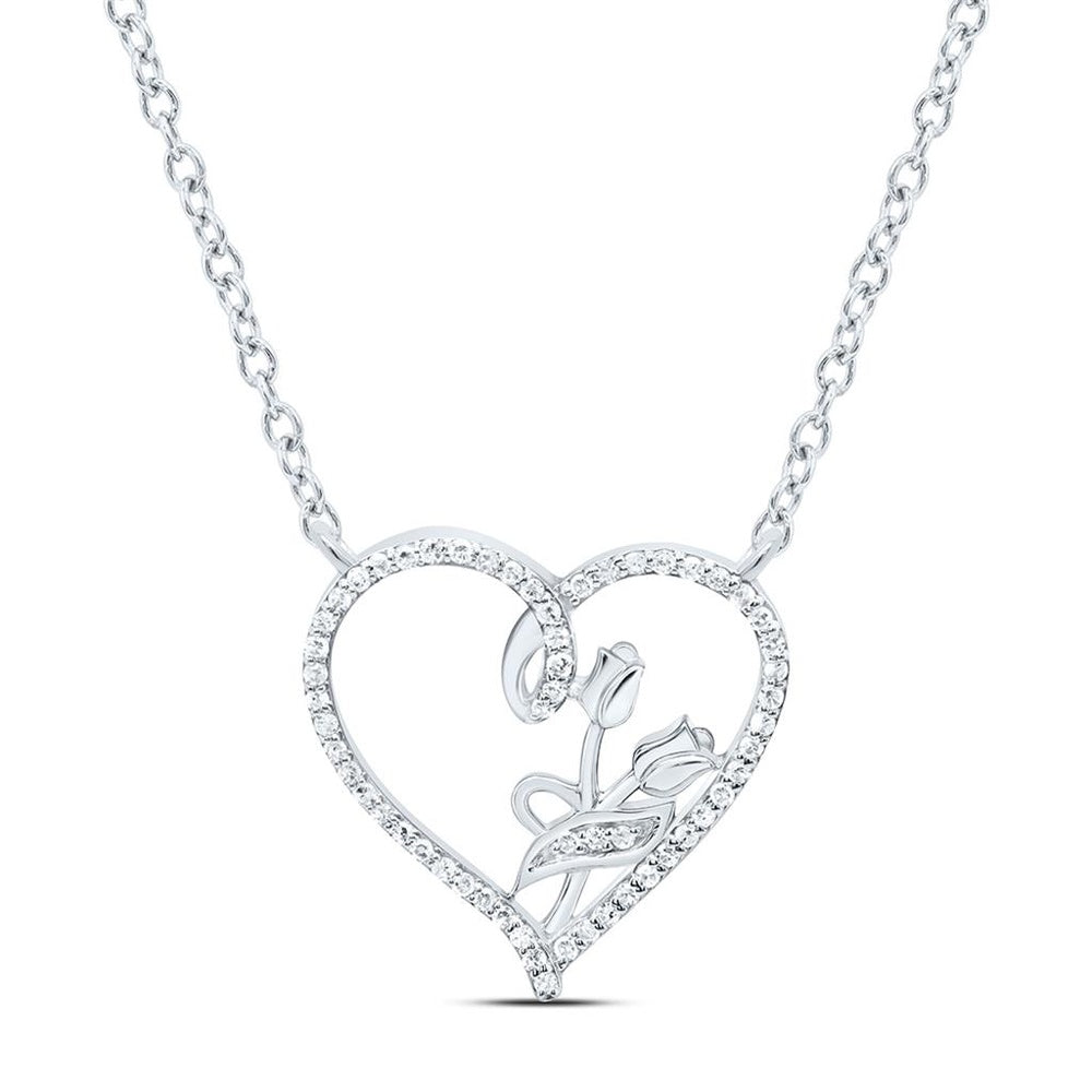 White Gold Natural Diamond Heart Necklace (18 Inch) - 1/6 Carat Total Diamond Weight