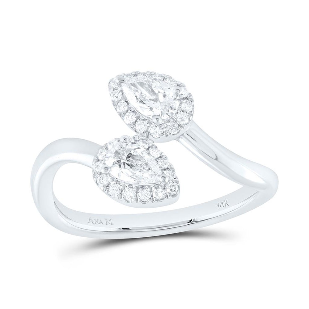 White Gold Natural Diamond Pear Diamond Pear Ring - 5/8 Carat Total Diamond Weight