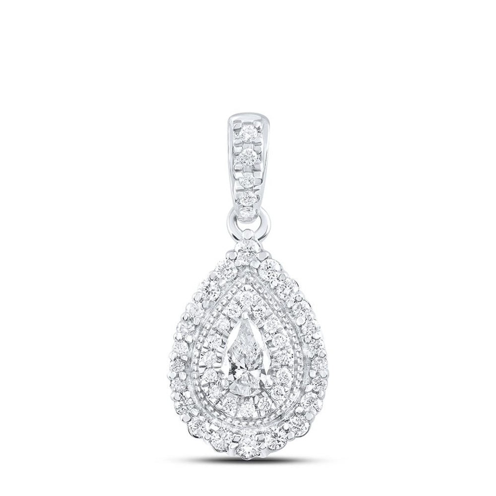White Gold Natural Diamond Pear Pendant - 3/8 Carat Total Diamond Weight
