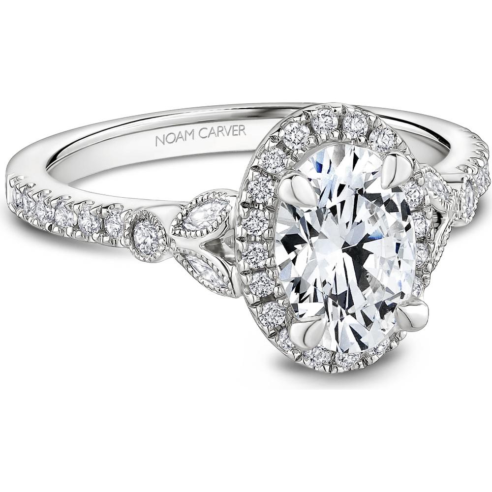 White Gold Oval-Cut Diamond with Marquise and Round Accents Engagement Ring by Noam Carver<em> - Choose Your Center Diamond: 1 to 5 Carats, Sustainable Lab-Grown or Natural Earth-Mined</em>
