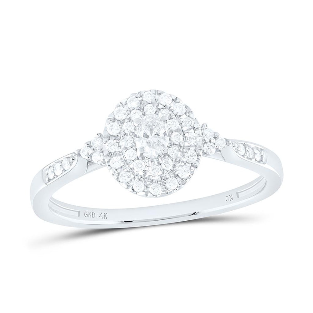 White Gold Oval Diamond Engagement Ring - 1/4 Carat Total Diamond Weight