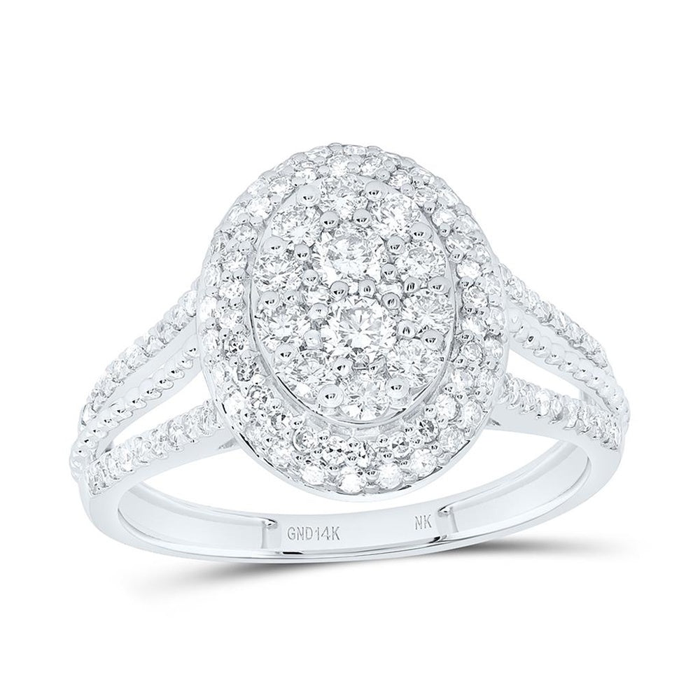 White Gold Oval Diamond Ring - 3/4 Carat Total Diamond Weight