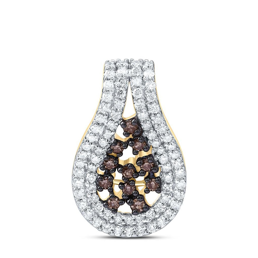 White Gold Pear Brown and White Diamond Pendant - 1/4 Carat Total Diamond Weight