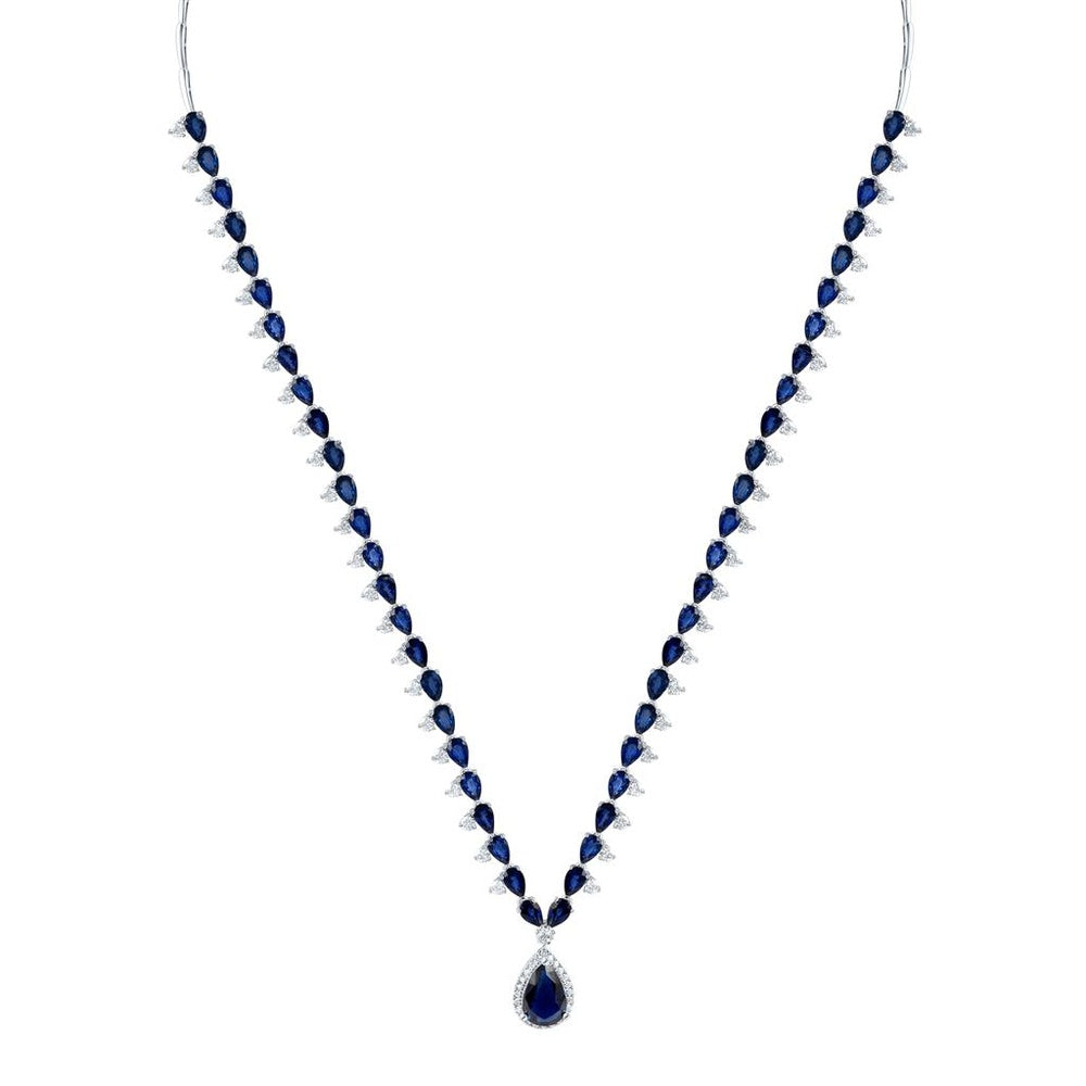 White Gold Pear Sapphire and Diamond 17-Inch Necklace - 2 Carat Total Gemstone Weight