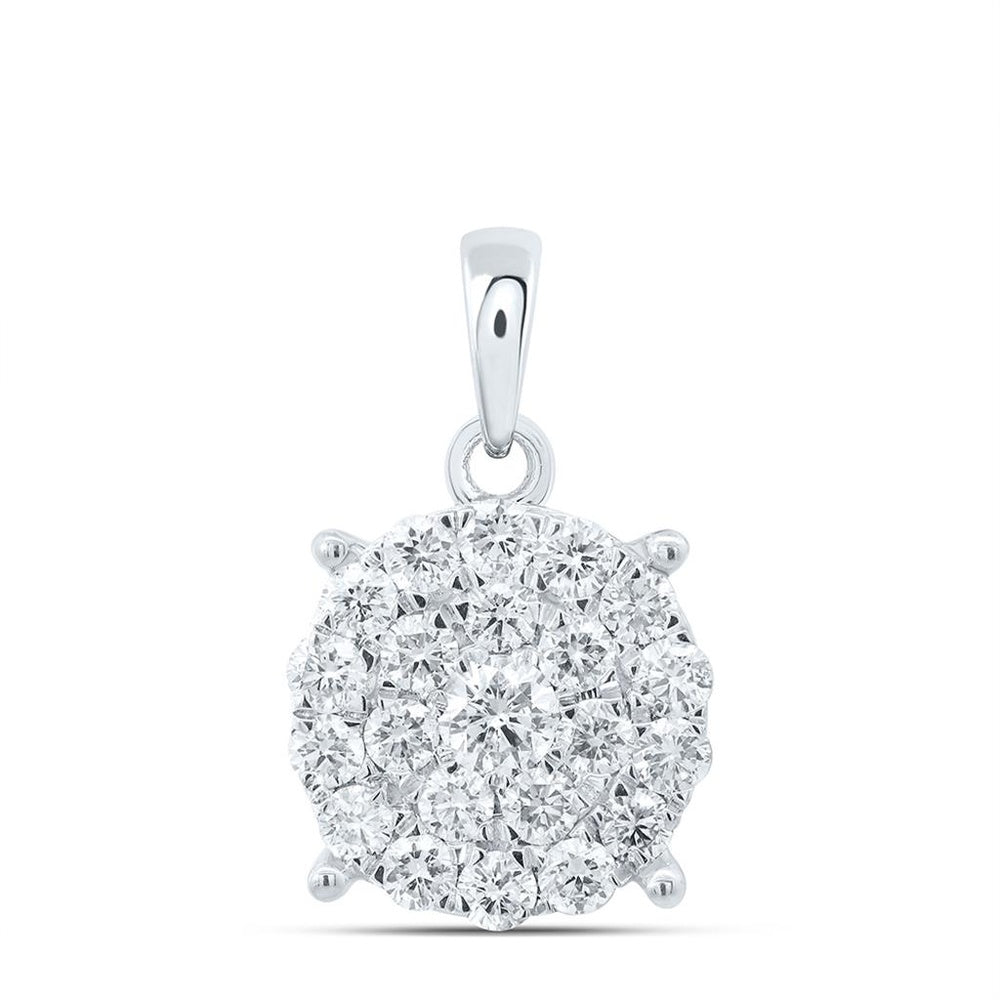 White Gold Round Diamond Pendant - 1 Carat Total Diamond Weight