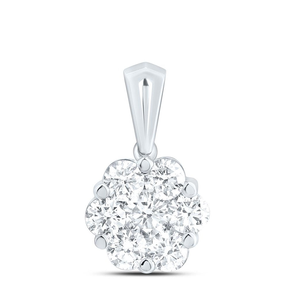 White Gold Round Diamond Pendant - 1 Carat Total Diamond Weight