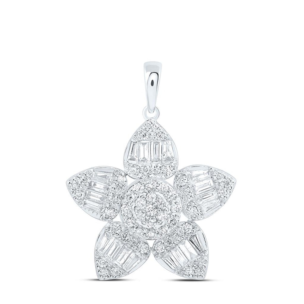 White Gold Round Diamond Pendant - 3/4 Carat Total Diamond Weight