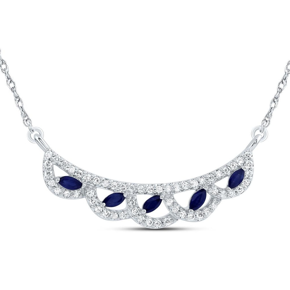 White Gold Round Sapphire and Diamond 18-Inch Necklace - 1/4 Carat Total Gemstone Weight