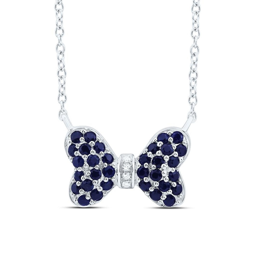 White Gold Round Sapphire and Diamond 18-Inch Necklace