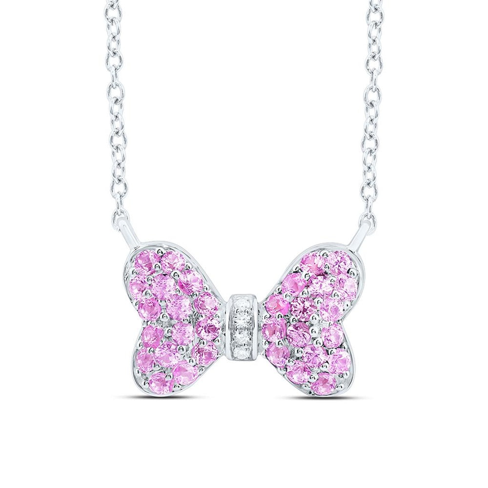 White Gold Round Sapphire and Diamond 18-Inch Necklace