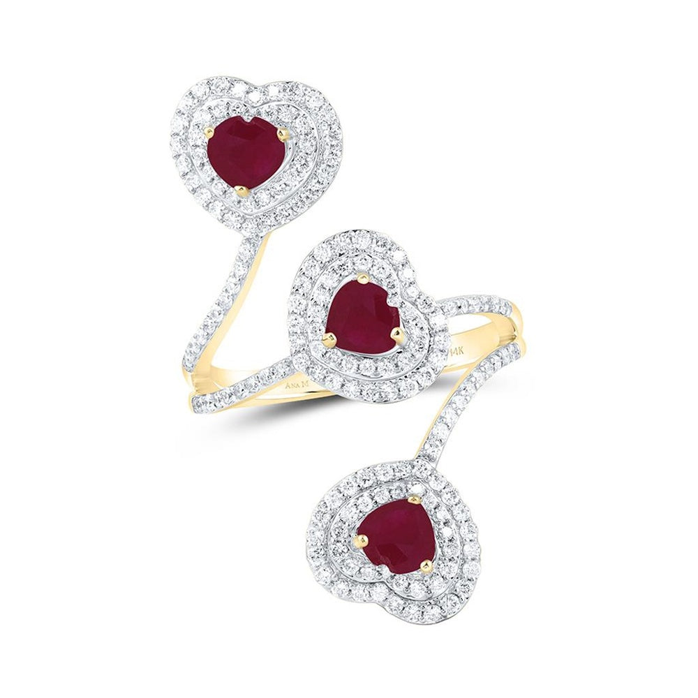 White Gold Ruby and Diamond Heart Ring - 3/4 Carat Total Gemstone Weight