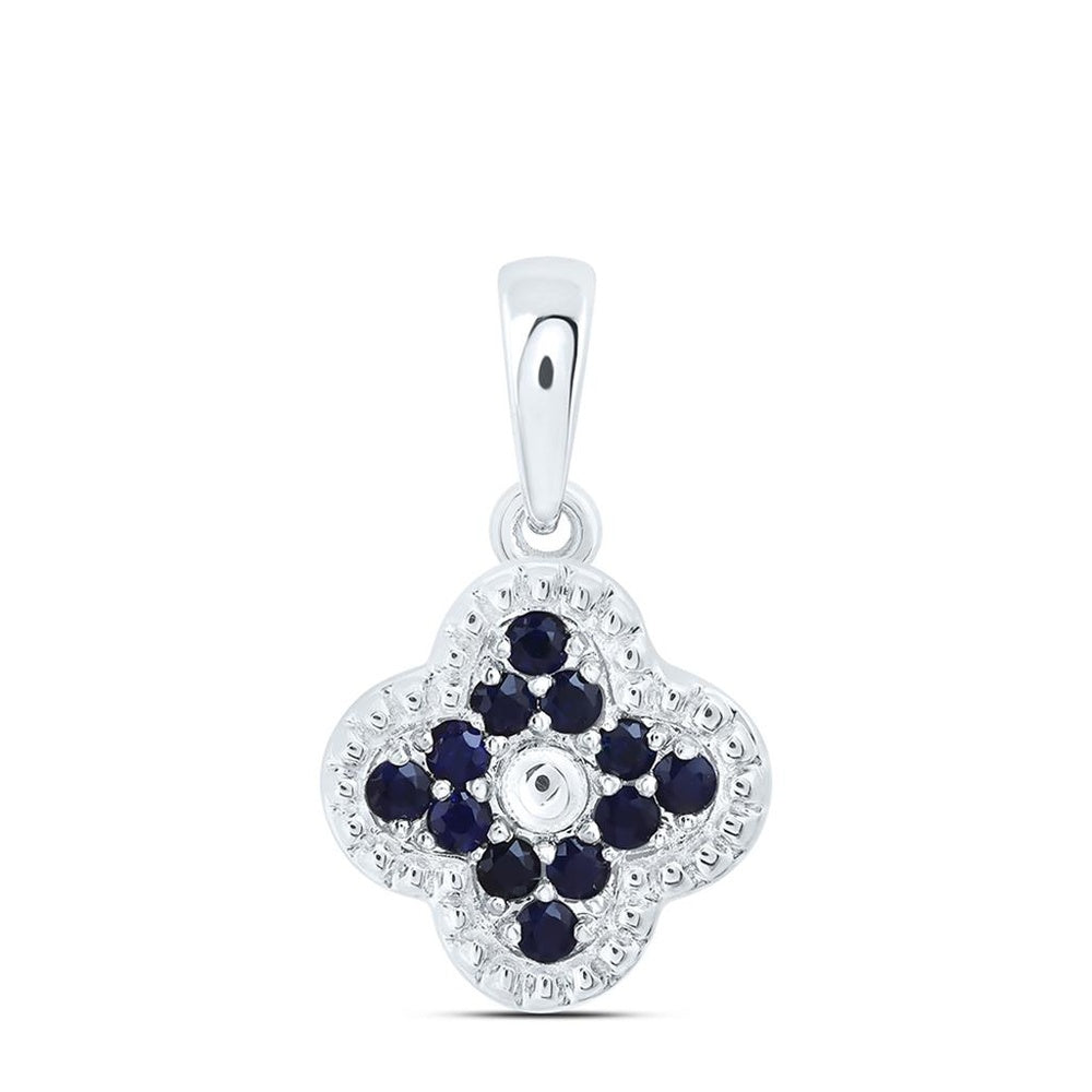 White Gold Sapphire and Diamond Clover Pendant - 1/4 Carat Total Gemstone Weight
