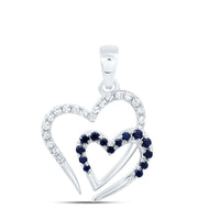 White Gold Sapphire and Diamond Heart Pendant - 1/10 Carat Total Gemstone Weight